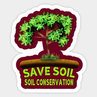 Save Soil, Soil Conservation, Tree Art With "Save Soil" and "Soil Conservation" Texts For Soil Conservation Awareness Sticker